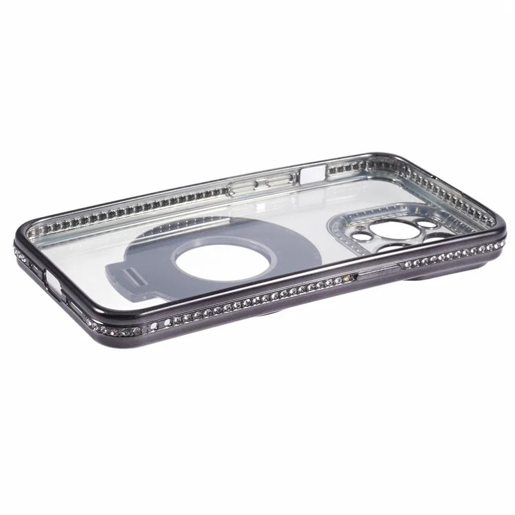 For iPhone 13 Pro Max Shockproof Rhinestone Decor Ring Kickstand TPU Phone Cover