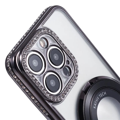 For iPhone 13 Pro Max Shockproof Rhinestone Decor Ring Kickstand TPU Phone Cover