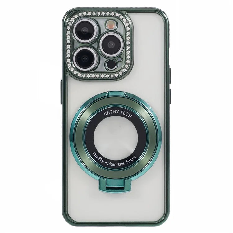 For iPhone 13 Pro Max Shockproof Rhinestone Decor Ring Kickstand TPU Phone Cover