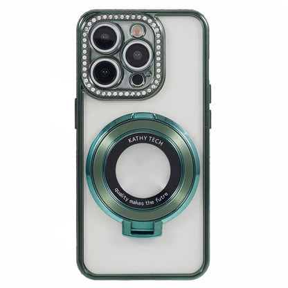 For iPhone 13 Pro Max Shockproof Rhinestone Decor Ring Kickstand TPU Phone Cover