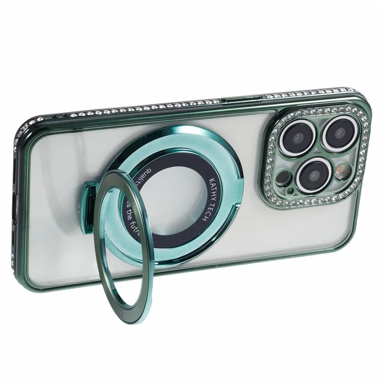 For iPhone 13 Pro Max Shockproof Rhinestone Decor Ring Kickstand TPU Phone Cover