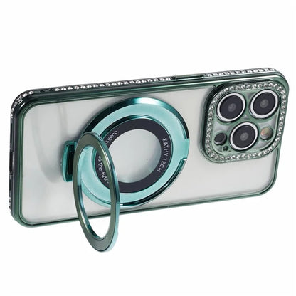 For iPhone 13 Pro Max Shockproof Rhinestone Decor Ring Kickstand TPU Phone Cover