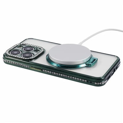For iPhone 13 Pro Max Shockproof Rhinestone Decor Ring Kickstand TPU Phone Cover