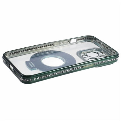 For iPhone 13 Pro Max Shockproof Rhinestone Decor Ring Kickstand TPU Phone Cover