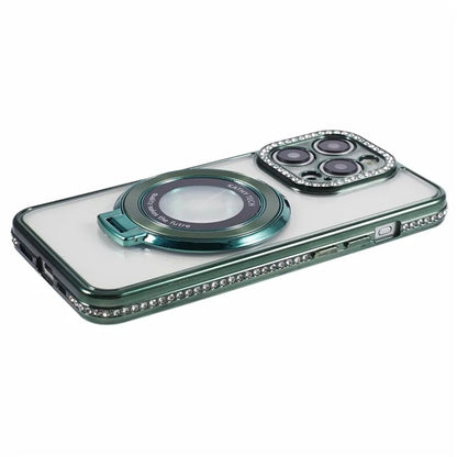 For iPhone 13 Pro Max Shockproof Rhinestone Decor Ring Kickstand TPU Phone Cover
