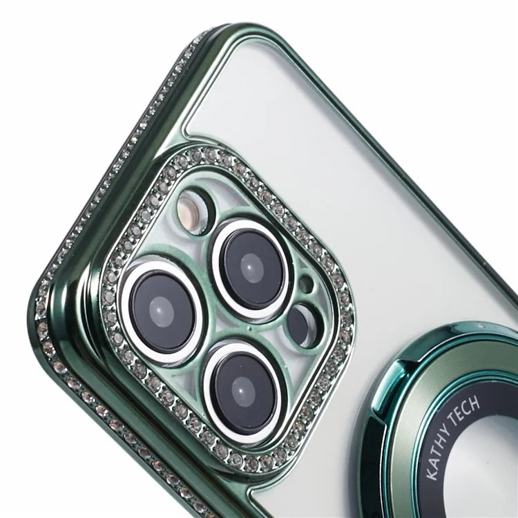 For iPhone 13 Pro Max Shockproof Rhinestone Decor Ring Kickstand TPU Phone Cover