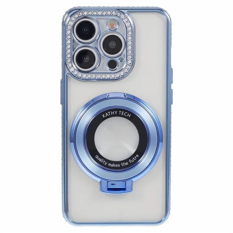For iPhone 13 Pro Max Shockproof Rhinestone Decor Ring Kickstand TPU Phone Cover