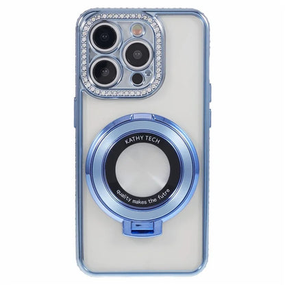 For iPhone 13 Pro Max Shockproof Rhinestone Decor Ring Kickstand TPU Phone Cover