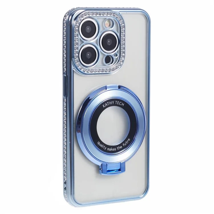 For iPhone 13 Pro Max Shockproof Rhinestone Decor Ring Kickstand TPU Phone Cover