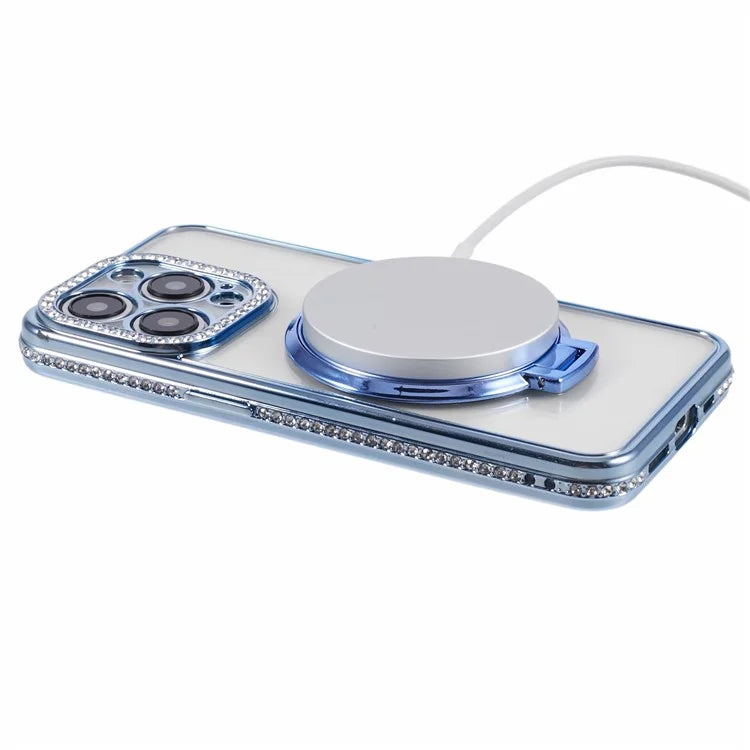 For iPhone 13 Pro Max Shockproof Rhinestone Decor Ring Kickstand TPU Phone Cover