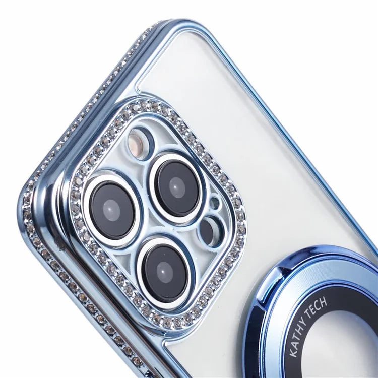 For iPhone 13 Pro Max Shockproof Rhinestone Decor Ring Kickstand TPU Phone Cover