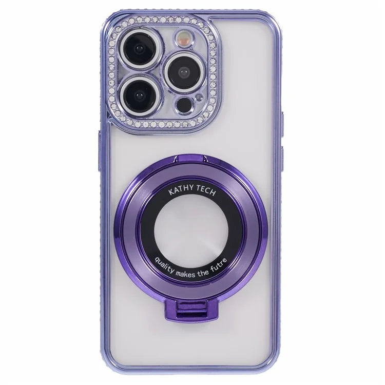 For iPhone 13 Pro Max Shockproof Rhinestone Decor Ring Kickstand TPU Phone Cover