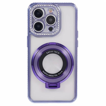 For iPhone 13 Pro Max Shockproof Rhinestone Decor Ring Kickstand TPU Phone Cover