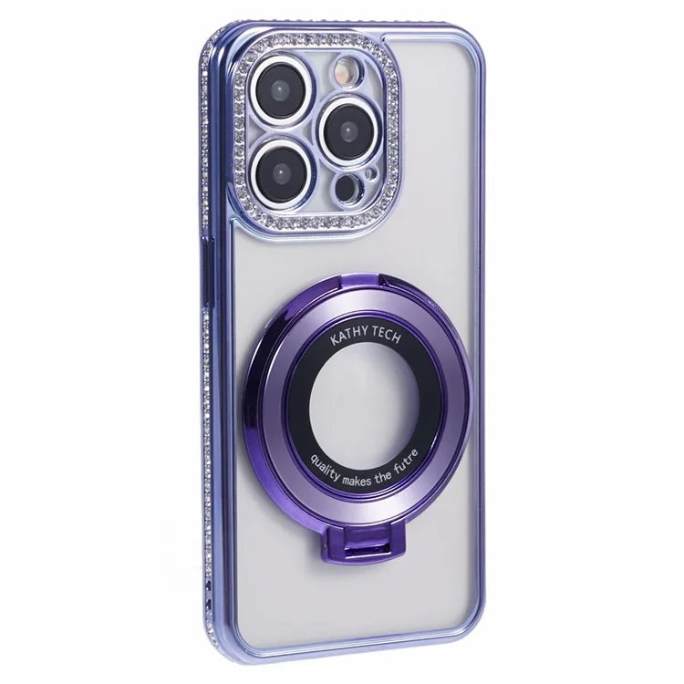 For iPhone 13 Pro Max Shockproof Rhinestone Decor Ring Kickstand TPU Phone Cover