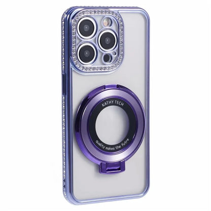For iPhone 13 Pro Max Shockproof Rhinestone Decor Ring Kickstand TPU Phone Cover
