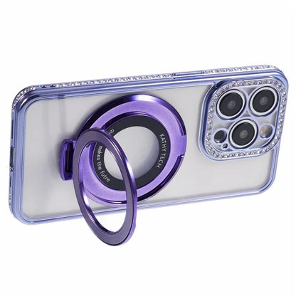 For iPhone 13 Pro Max Shockproof Rhinestone Decor Ring Kickstand TPU Phone Cover