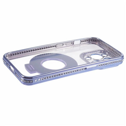 For iPhone 13 Pro Max Shockproof Rhinestone Decor Ring Kickstand TPU Phone Cover
