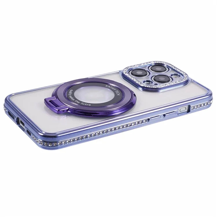 For iPhone 13 Pro Max Shockproof Rhinestone Decor Ring Kickstand TPU Phone Cover