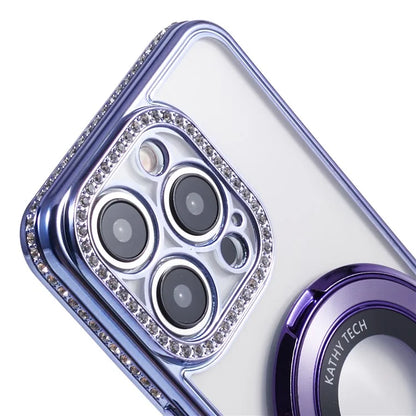 For iPhone 13 Pro Max Shockproof Rhinestone Decor Ring Kickstand TPU Phone Cover