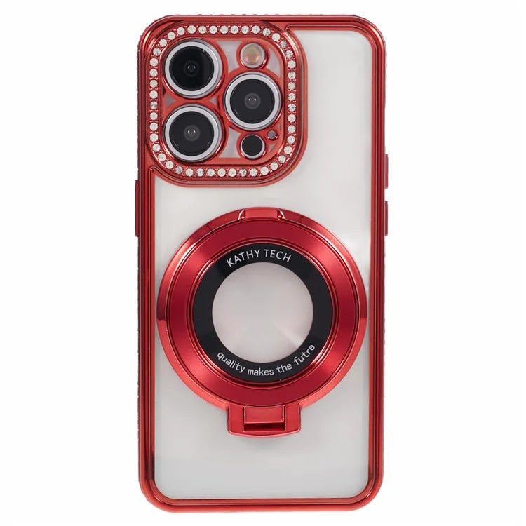 For iPhone 13 Pro Max Shockproof Rhinestone Decor Ring Kickstand TPU Phone Cover