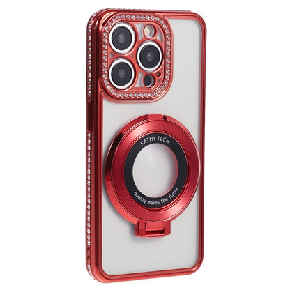 For iPhone 13 Pro Max Shockproof Rhinestone Decor Ring Kickstand TPU Phone Cover