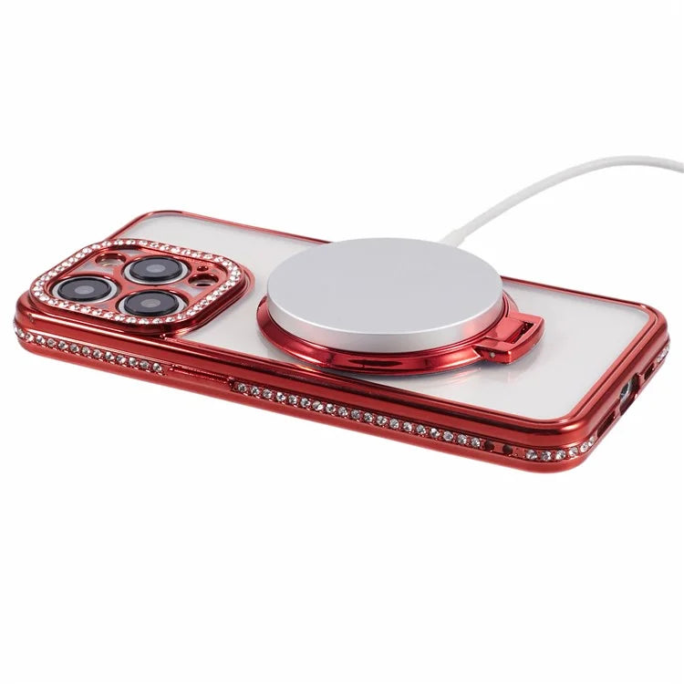 For iPhone 13 Pro Max Shockproof Rhinestone Decor Ring Kickstand TPU Phone Cover