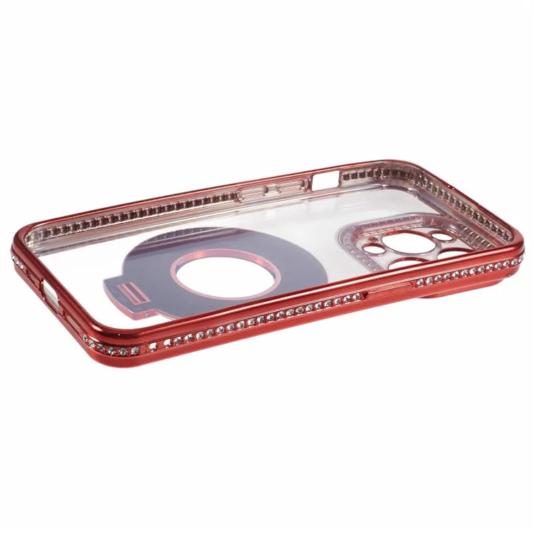 For iPhone 13 Pro Max Shockproof Rhinestone Decor Ring Kickstand TPU Phone Cover