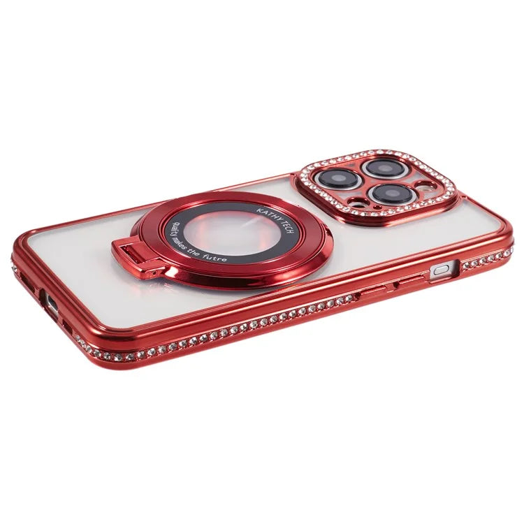 For iPhone 13 Pro Max Shockproof Rhinestone Decor Ring Kickstand TPU Phone Cover