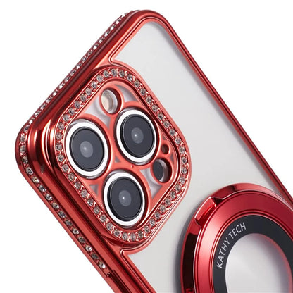 For iPhone 13 Pro Max Shockproof Rhinestone Decor Ring Kickstand TPU Phone Cover
