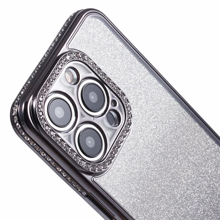 For iPhone 15 Pro Max Slim Case Rhinestones Decorated Gradient TPU Phone Cover