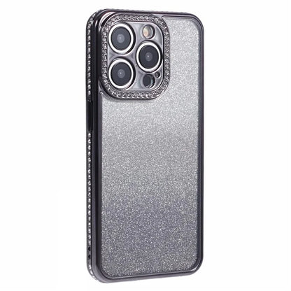 For iPhone 15 Pro Case Anti-Drop Gradient TPU Phone Case Rhinestones Decorated