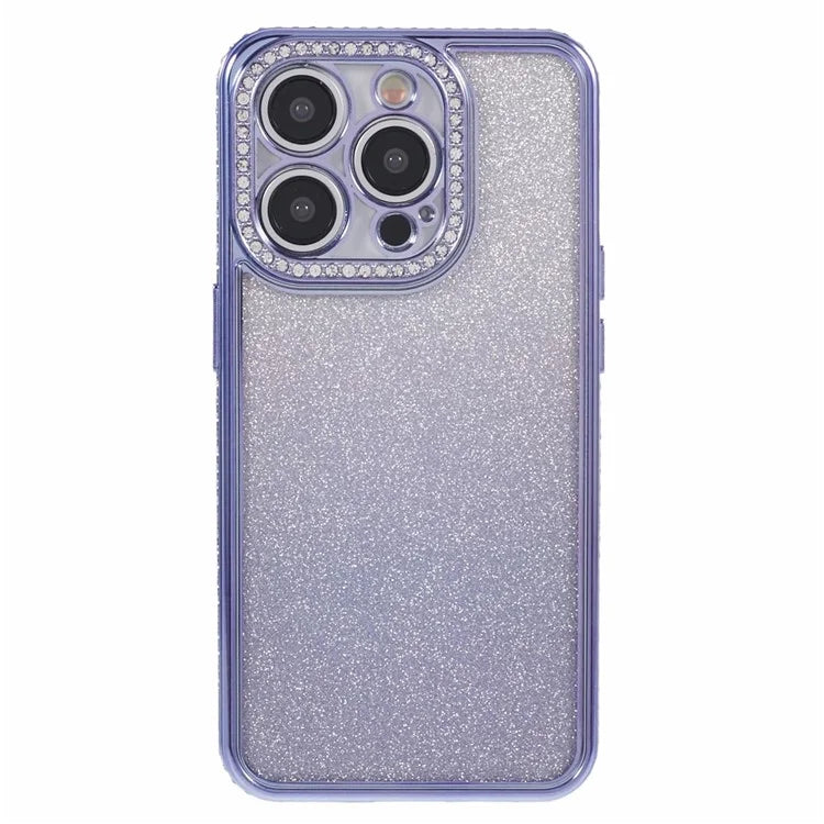 For iPhone 15 Pro Case Anti-Drop Gradient TPU Phone Case Rhinestones Decorated
