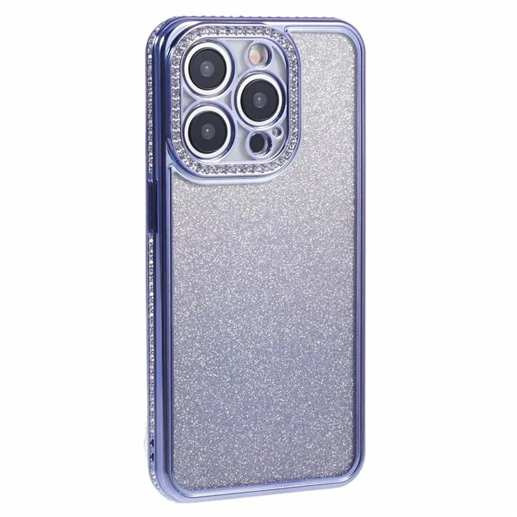For iPhone 15 Pro Case Anti-Drop Gradient TPU Phone Case Rhinestones Decorated