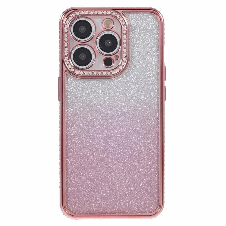 For iPhone 14 Pro Max Shockproof Case Gradient TPU Phone Case with Rhinestones Decor