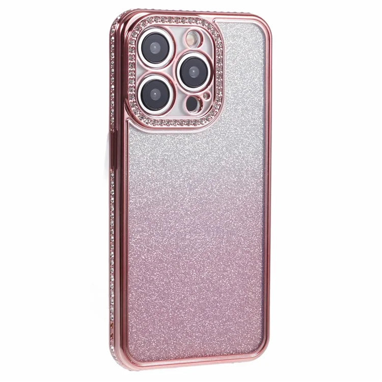 For iPhone 14 Pro Max Shockproof Case Gradient TPU Phone Case with Rhinestones Decor