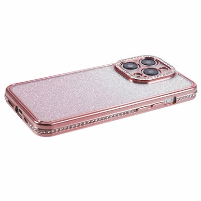 For iPhone 14 Pro Max Shockproof Case Gradient TPU Phone Case with Rhinestones Decor