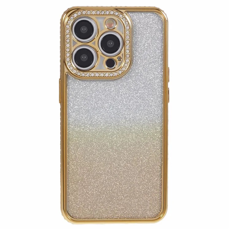 For iPhone 14 Pro Max Shockproof Case Gradient TPU Phone Case with Rhinestones Decor