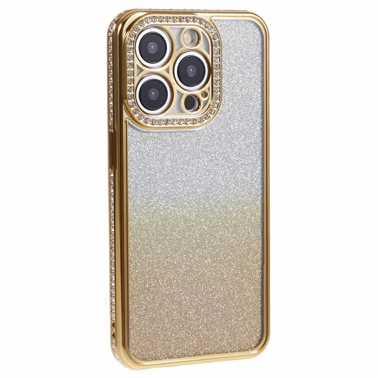 For iPhone 14 Pro Max Shockproof Case Gradient TPU Phone Case with Rhinestones Decor
