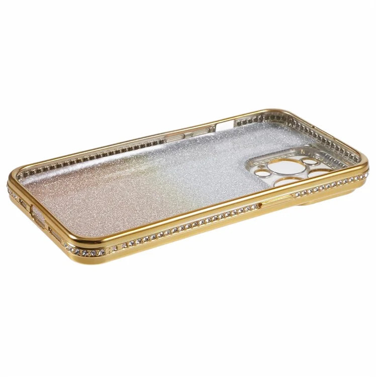 For iPhone 14 Pro Max Shockproof Case Gradient TPU Phone Case with Rhinestones Decor