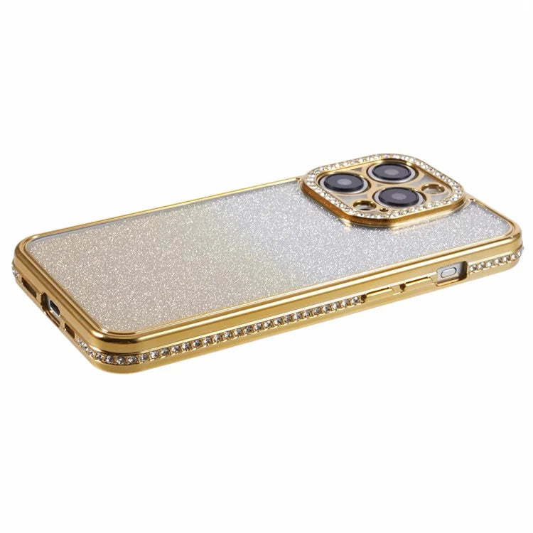 For iPhone 14 Pro Max Shockproof Case Gradient TPU Phone Case with Rhinestones Decor