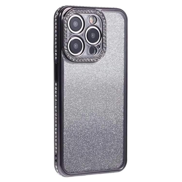 For iPhone 14 Pro Max Shockproof Case Gradient TPU Phone Case with Rhinestones Decor