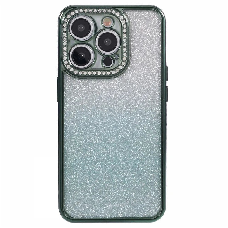 For iPhone 14 Pro Max Shockproof Case Gradient TPU Phone Case with Rhinestones Decor