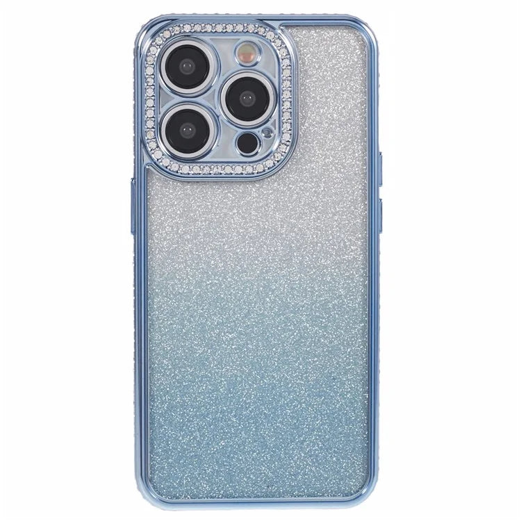 For iPhone 14 Pro Max Shockproof Case Gradient TPU Phone Case with Rhinestones Decor