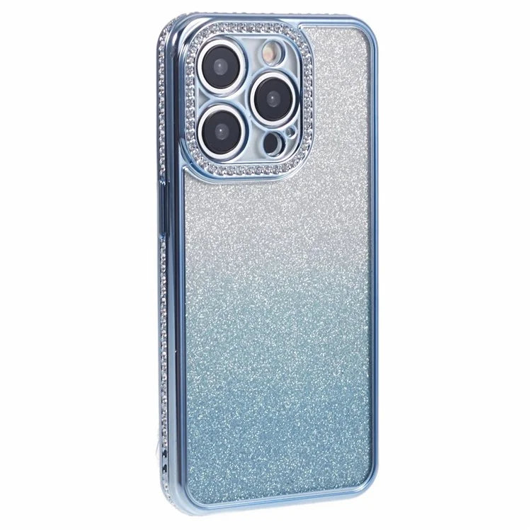For iPhone 14 Pro Max Shockproof Case Gradient TPU Phone Case with Rhinestones Decor