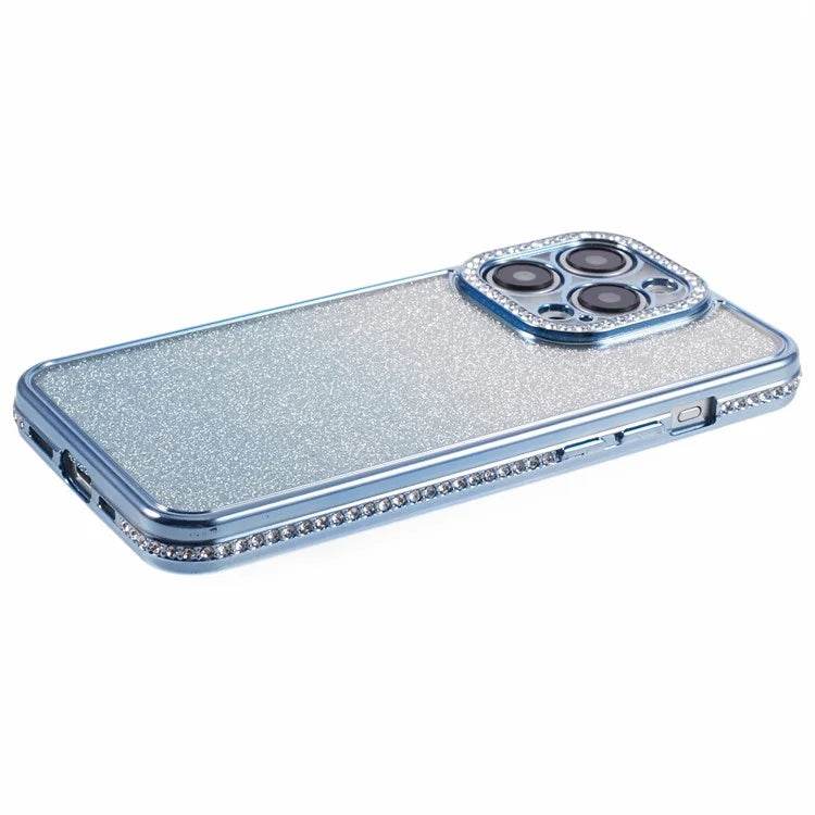 For iPhone 14 Pro Max Shockproof Case Gradient TPU Phone Case with Rhinestones Decor