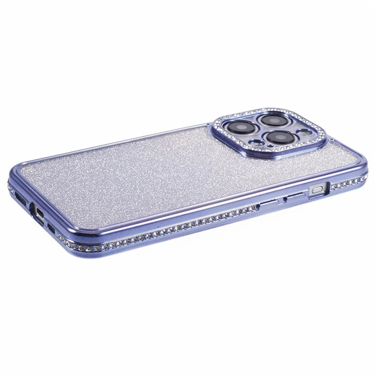 For iPhone 14 Pro Max Shockproof Case Gradient TPU Phone Case with Rhinestones Decor