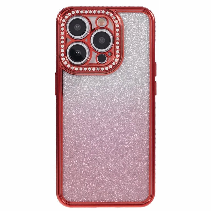 For iPhone 14 Pro Max Shockproof Case Gradient TPU Phone Case with Rhinestones Decor