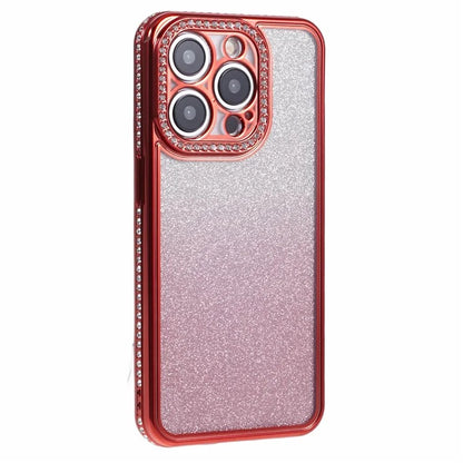 For iPhone 14 Pro Max Shockproof Case Gradient TPU Phone Case with Rhinestones Decor
