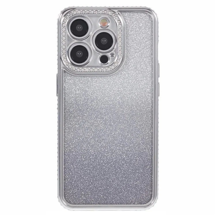 For iPhone 14 Pro Max Shockproof Case Gradient TPU Phone Case with Rhinestones Decor