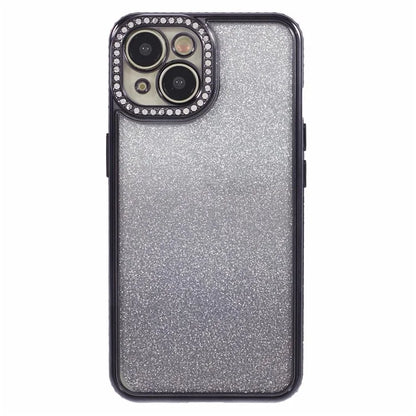 For iPhone 15 Case Gradient TPU Phone Cover with Rhinestone Lens Frame